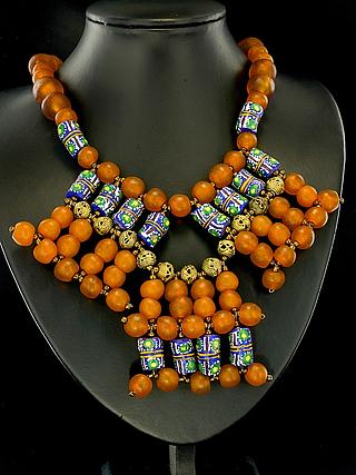 Ghanaian modern necklaces with recycled yellow glass beads 05.11.934