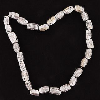 Necklace with heavy oblong silver alloy beads 02.03.532
