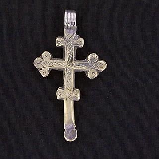 Old, used coptic cross with ear cleaner. Origine Gojam / Gonder ?. 02.06.458