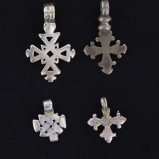 Set of 4 small Ethiopian silver cross pendants 02.06.473