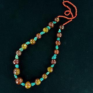 Tibetan necklace with carnelian and turquoise beads 04.02.1272