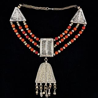 Three strand Yemeni necklace with "Hamsa" hand 03.01.1341