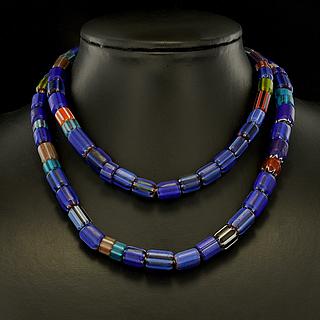 Necklace of old blue glass and chevron beads 05.01.931
