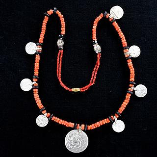 Nice Yemeni necklace with coral beads and antique silver coins 03.01.1299